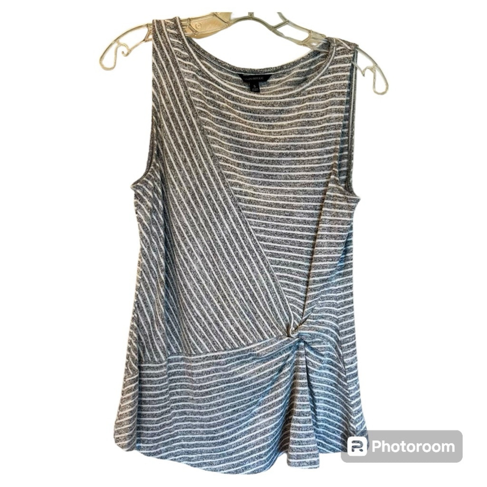 Banana Republic gray white striped knot front peplum tank top size small